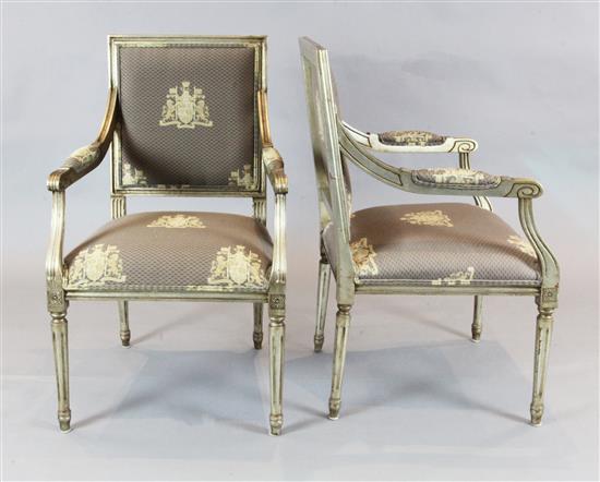 A pair of Ethan Allen silvered wood fauteuils, W.2ft H.3ft 3in.